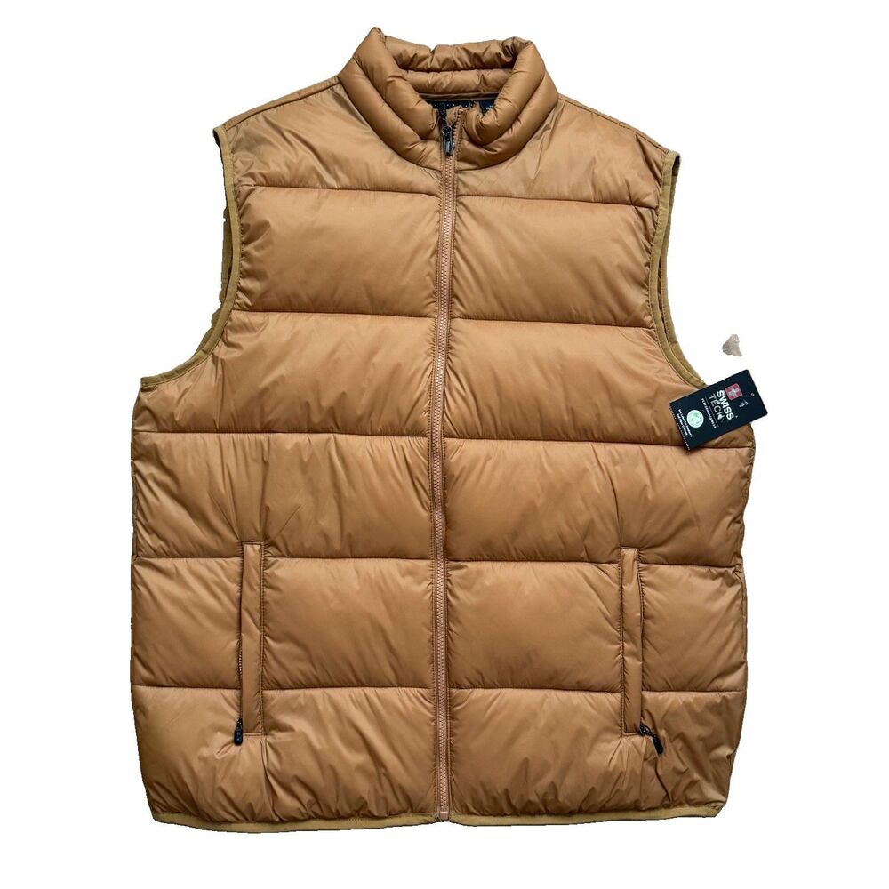 NWT Swiss Tech Mens XL Puffer Vest Copper Brown Full Zip Insulated Outdoor